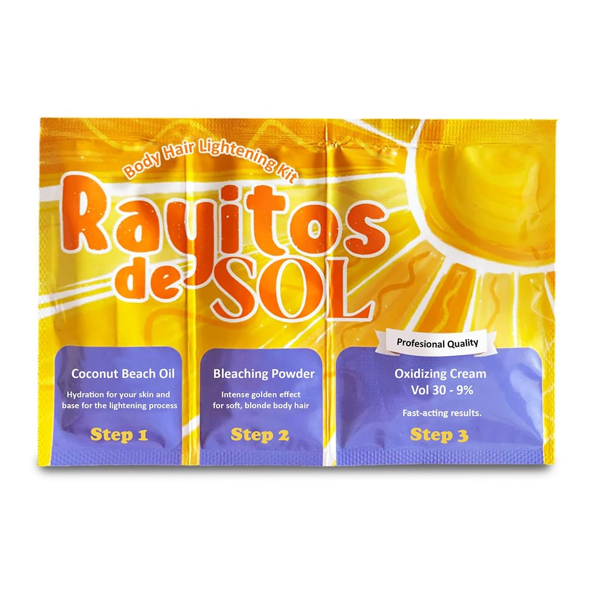 Rayitos de Sol body hair bleach kit packaging for easy at-home use.