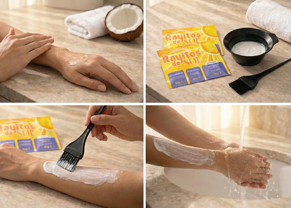 Rayitos de Sol leg bleaching application for even lightening.