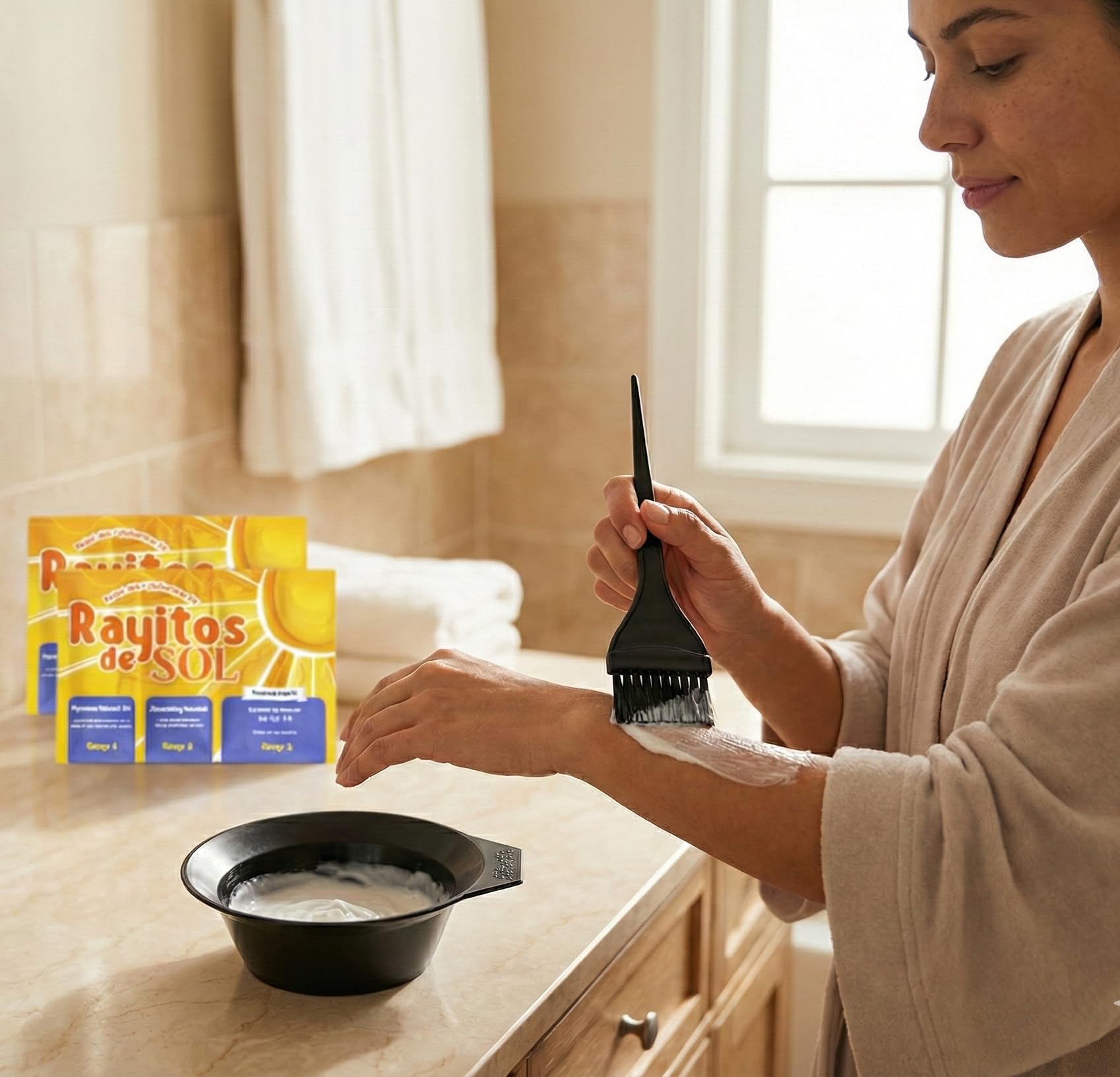Rayitos de Sol coconut oil nourishes skin after bleaching.