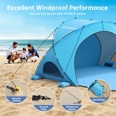 Raynesys shade tent with two zippered doors and mesh windows for airflow and privacy.