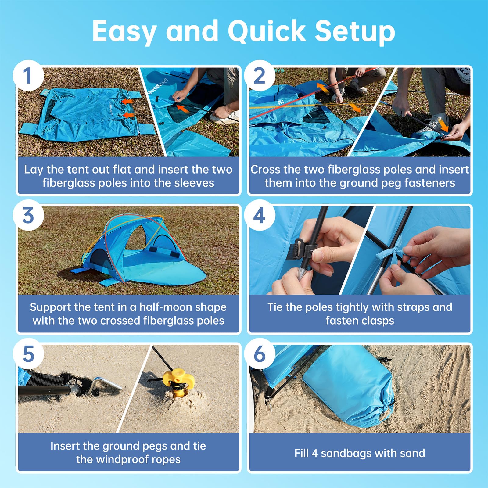 Raynesys beach tent folds into a compact storage bag for travel.