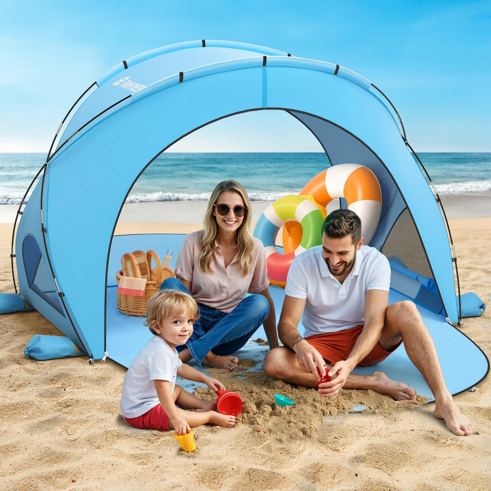 Raynesys portable sun shelter ready for beach trips, fishing, picnics, or camping.