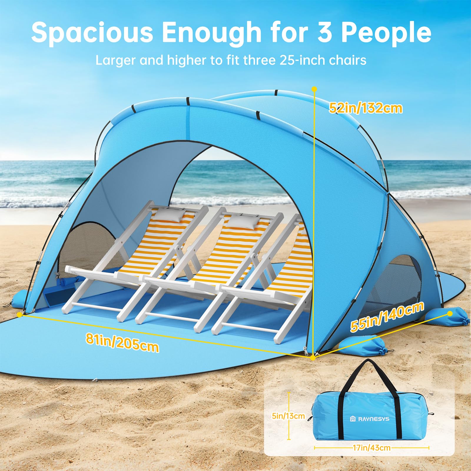 Raynesys windproof design with cross-support enhances stability against gusts.