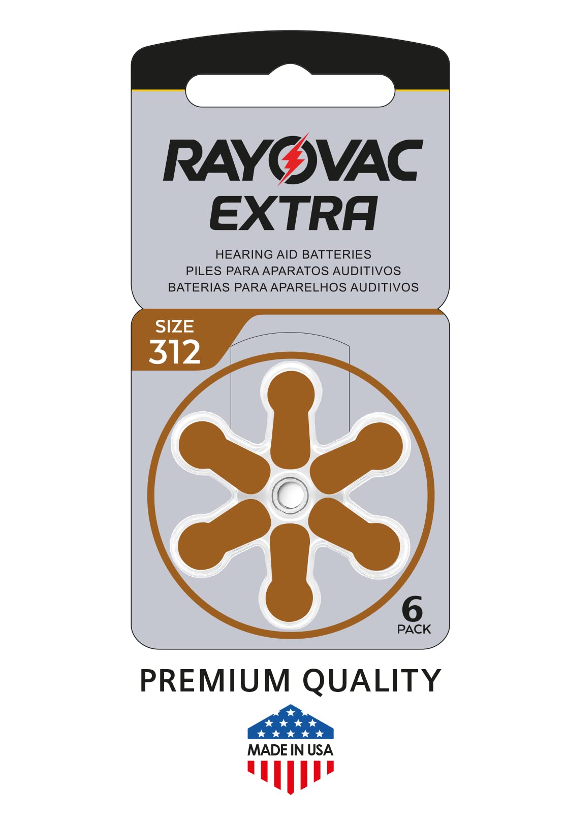 Rayovac 312-size battery close-up, precise fit for compatibility.