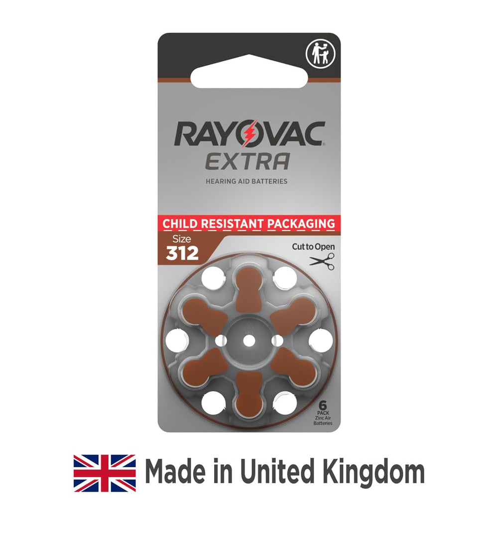 Rayovac Extra 312 batteries mercury-free symbol indicating eco-friendly option