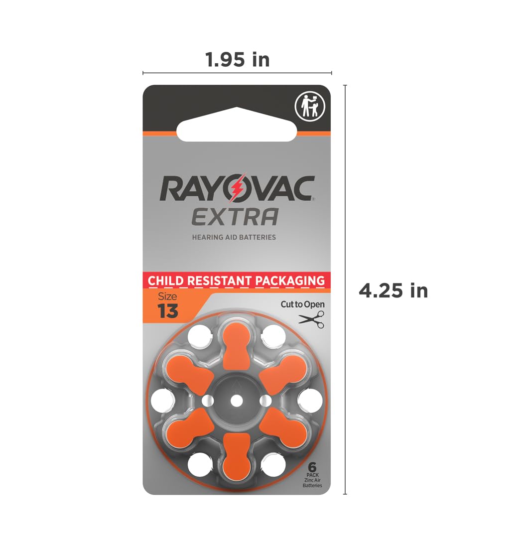 Rayovac Extra size 13 battery in packaging, ready for replacement.