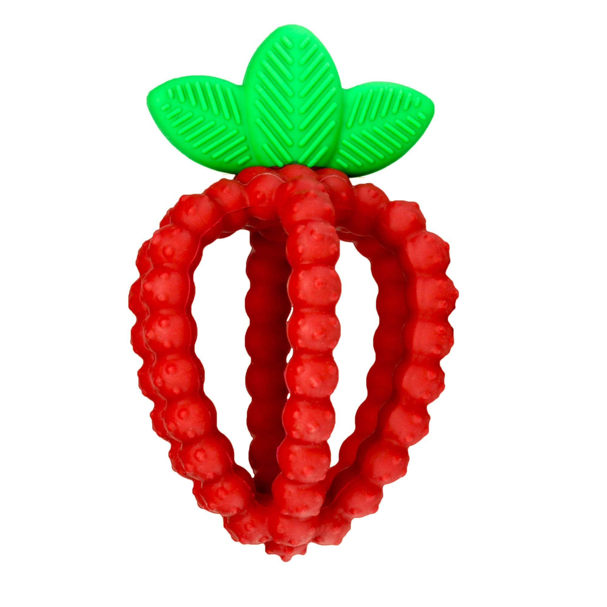 RaZbaby Bites teether with BerryBump textures massages gums.