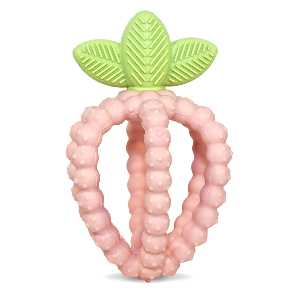 RaZbaby Bites berrybumps textured teether in pink for soothing tender gums