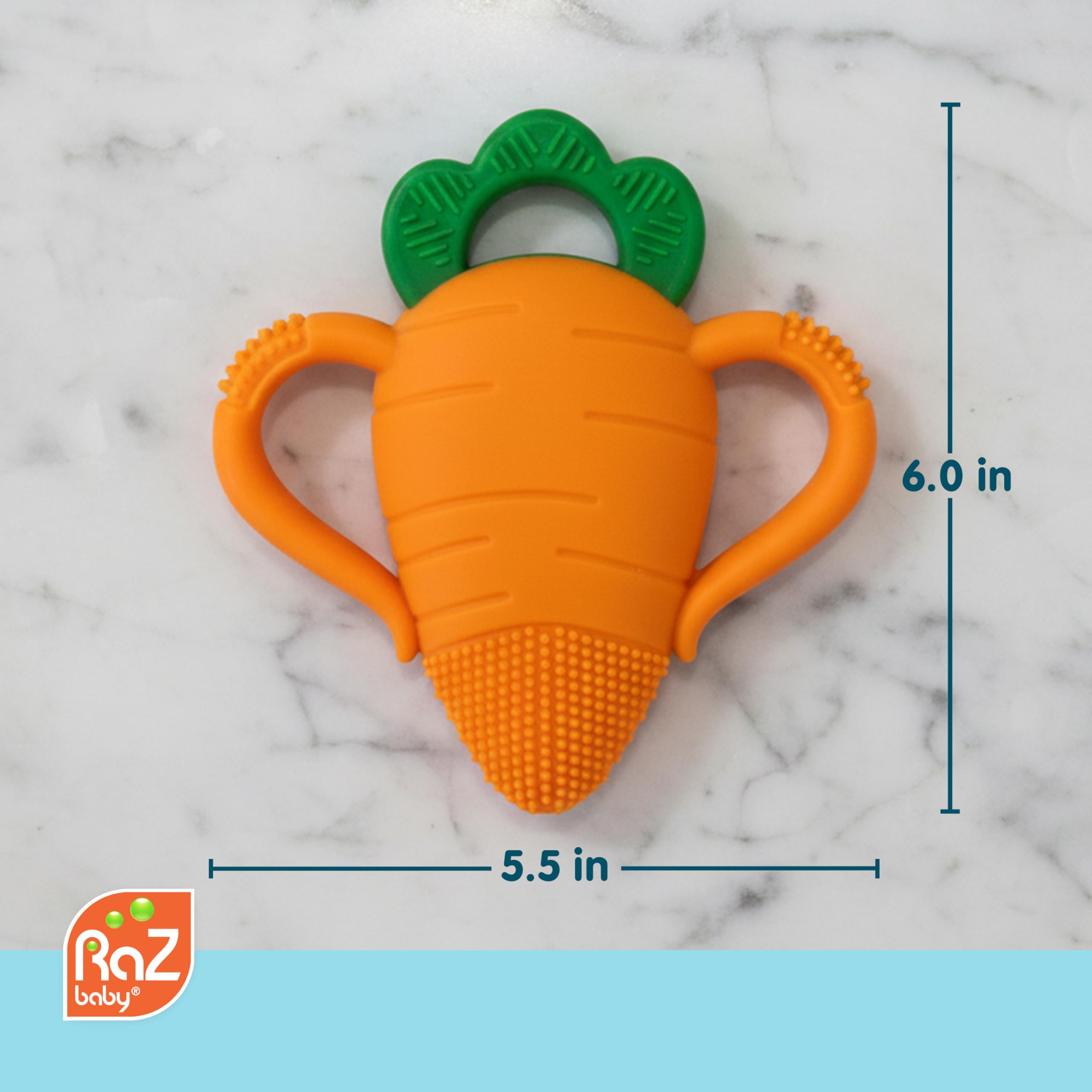 RaZbaby Carrot Teether is suitable for all ages and easy care.