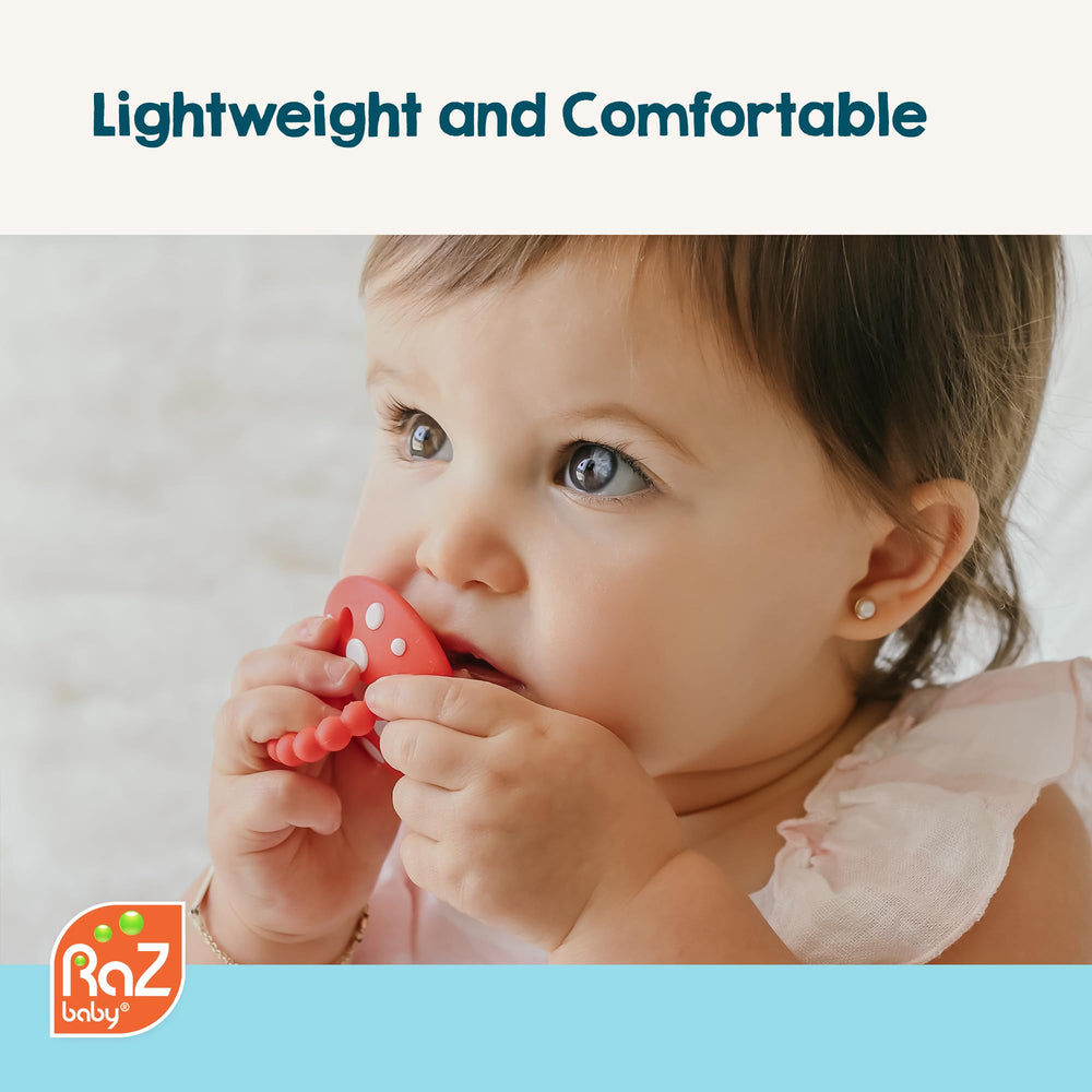 RaZbaby Chompy teether made with BPA-free silicone for safe teething.