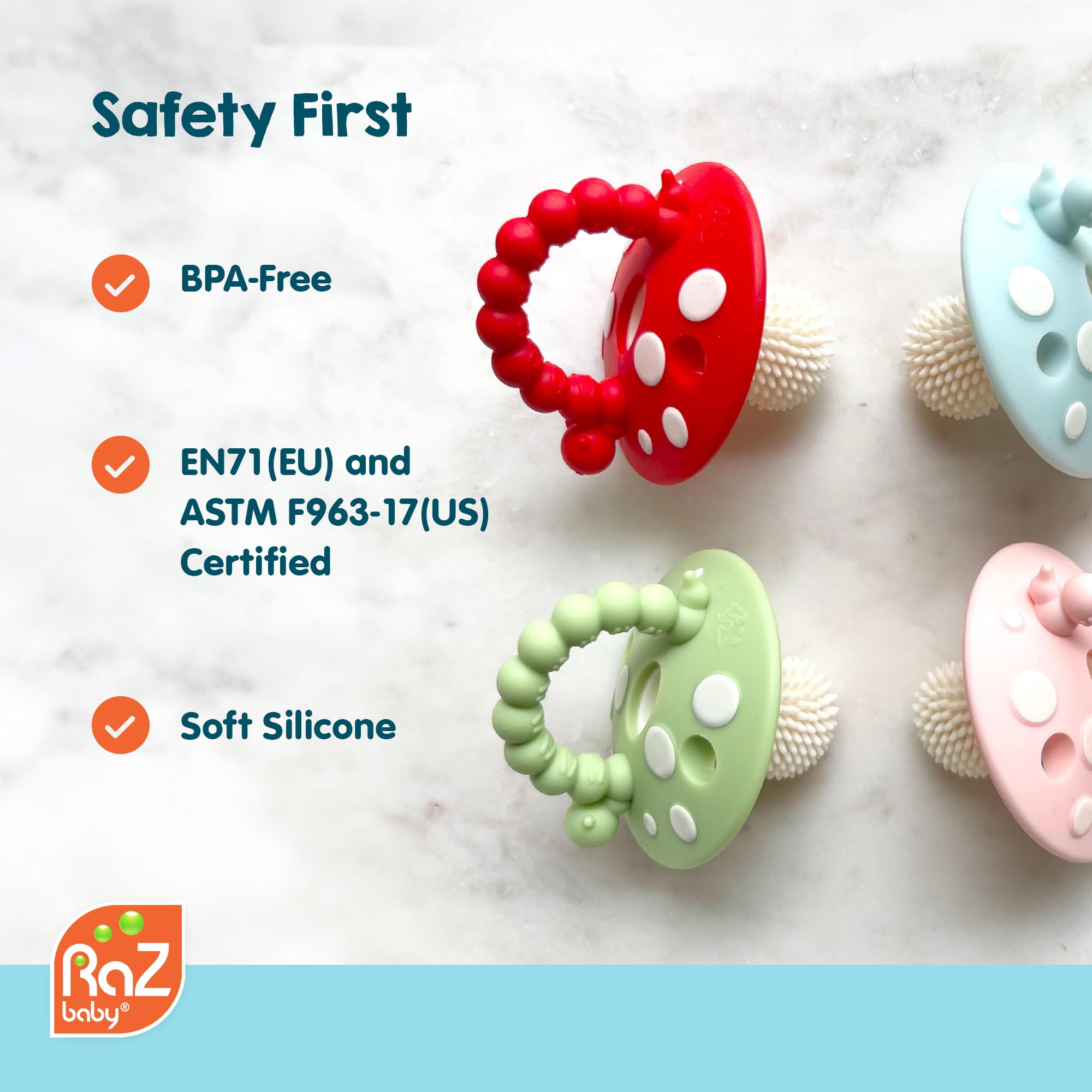RaZbaby Chompy teether can be frozen for cooling relief