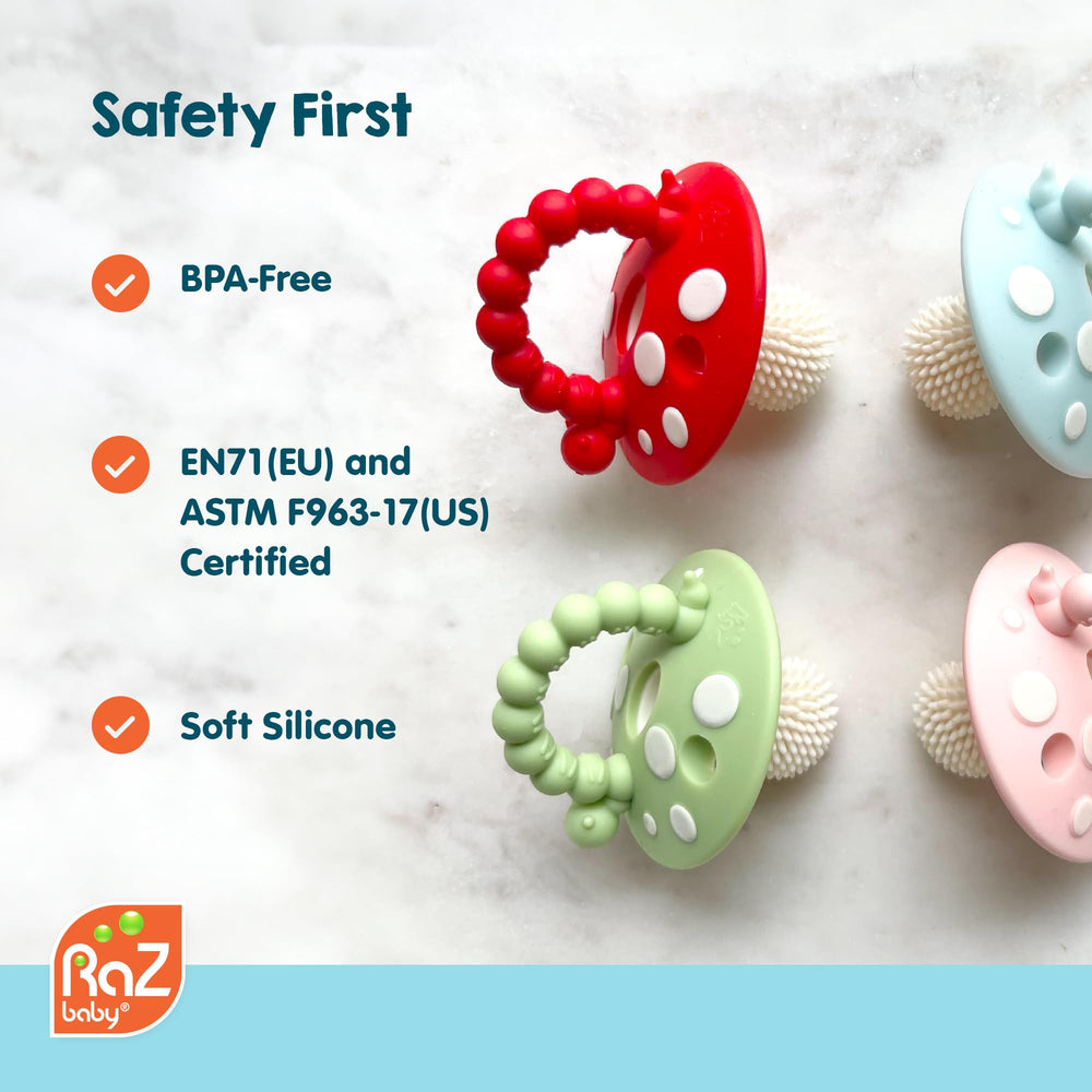 RaZbaby Chompy teether can be frozen for cooling relief