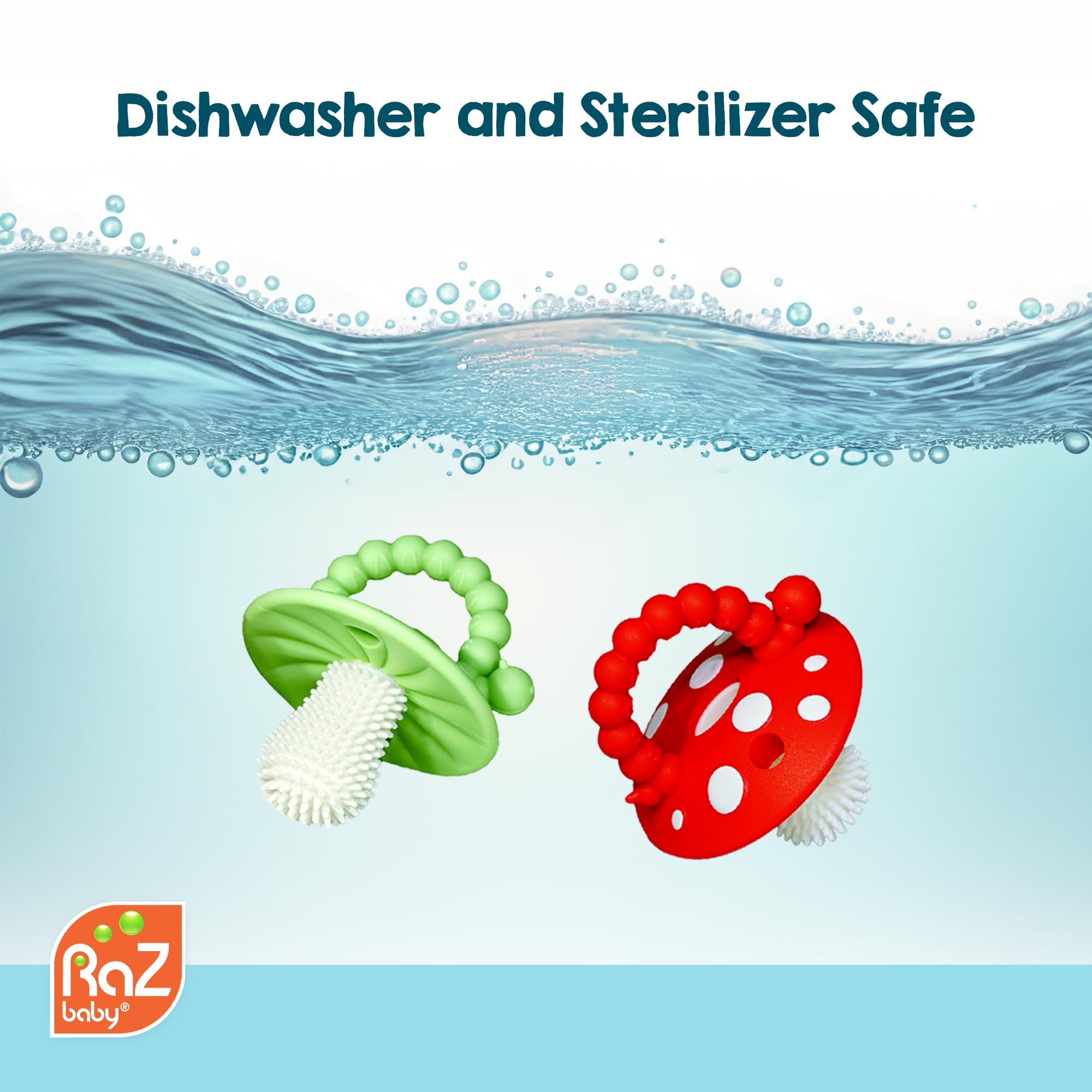 RaZbaby Chompy teether features a comfy mouthpiece for little mouths.