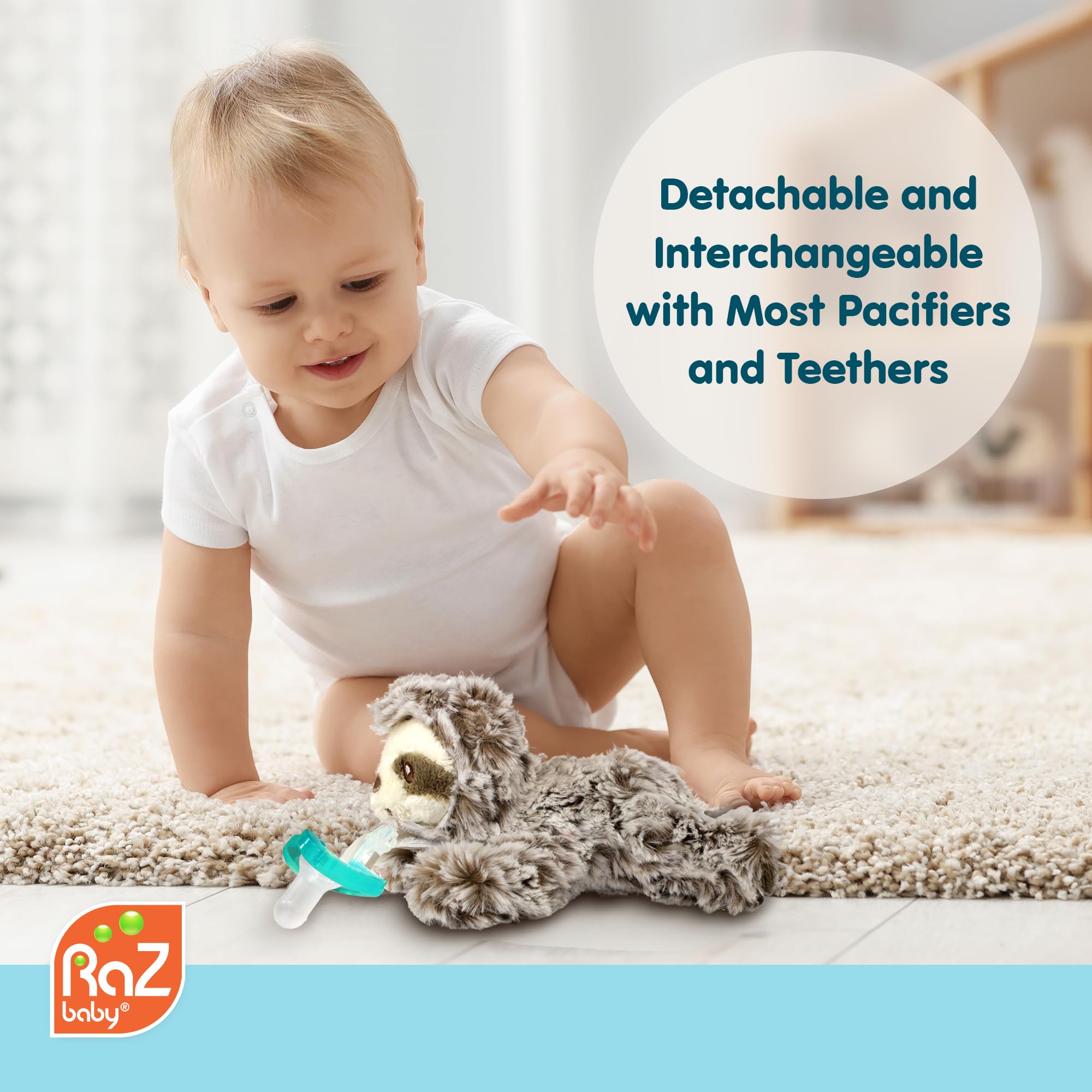Lightweight RaZbaby Sloth RaZbuddy travels easily in diaper bags.