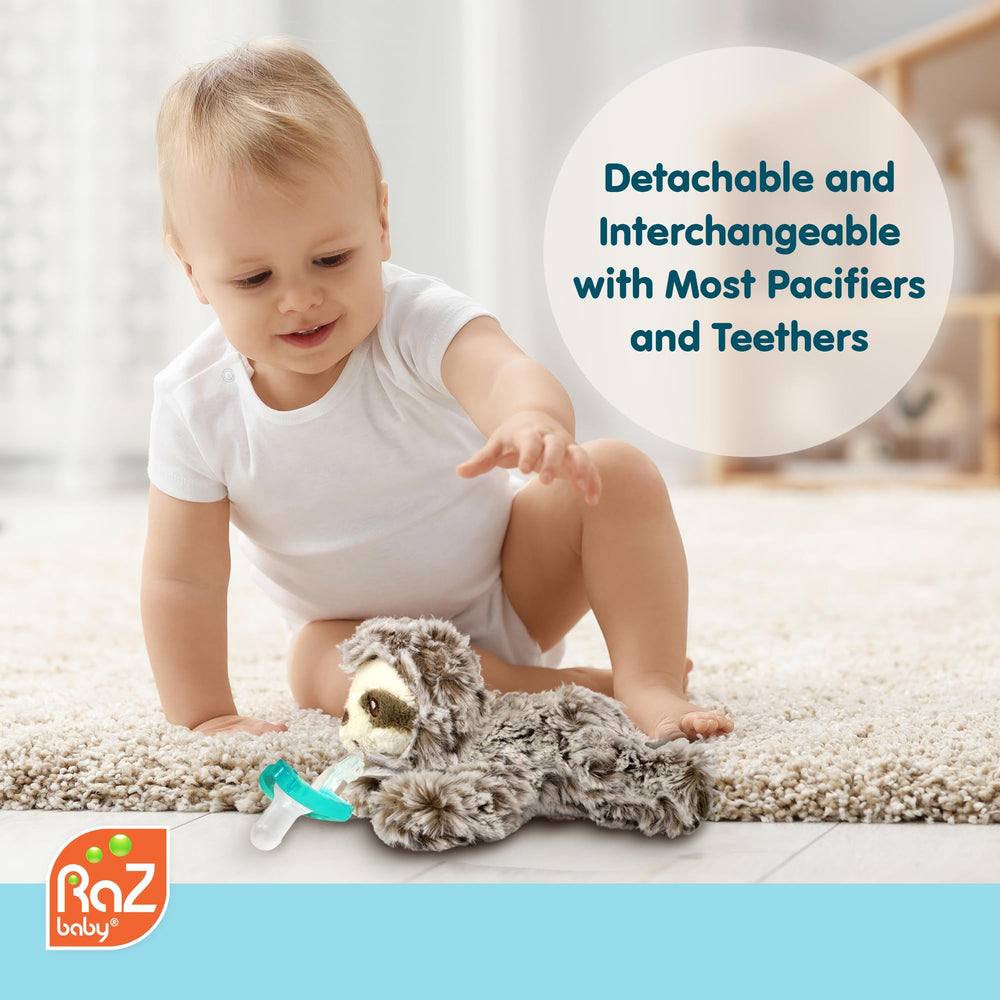 Lightweight RaZbaby Sloth RaZbuddy travels easily in diaper bags.