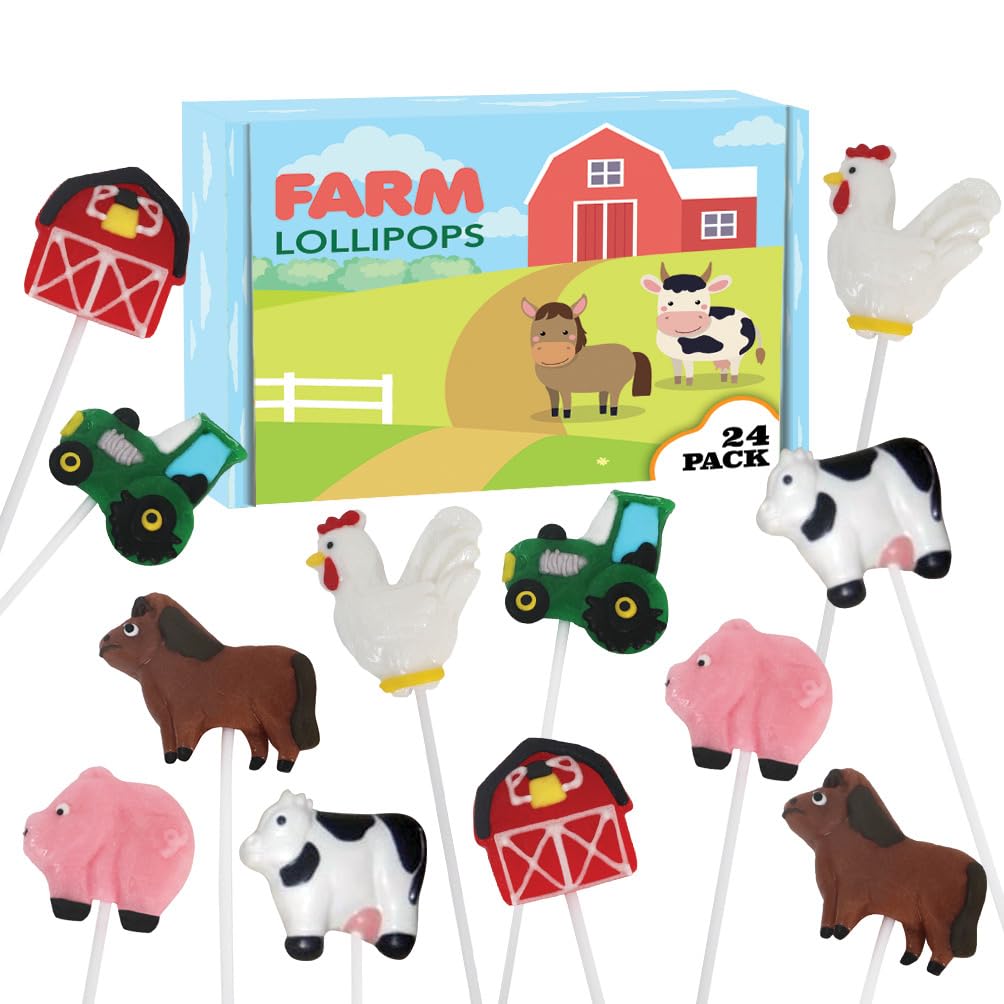 RBBZ Party Farm Candy Lollipops with assorted animal shapes for party favors.