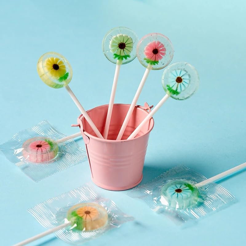 RBBZ Party Flower Candy Lollipops blue close-up, kid-friendly birthday treat option.