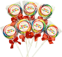 RBBZ Party Happy Birthday Lollipops with colorful swirls, ideal for party favors.