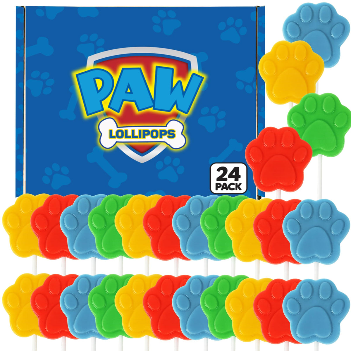 RBBZ Party Paw Lollipops packaging shows assorted flavors for party favors.