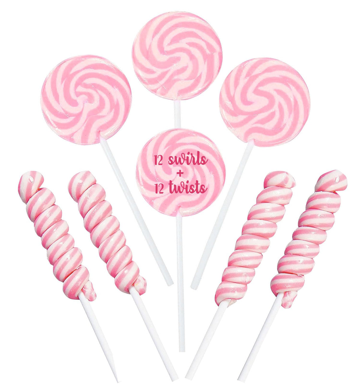 RBBZ Party pink candy swirl lollipops ready for a colorful candy buffet