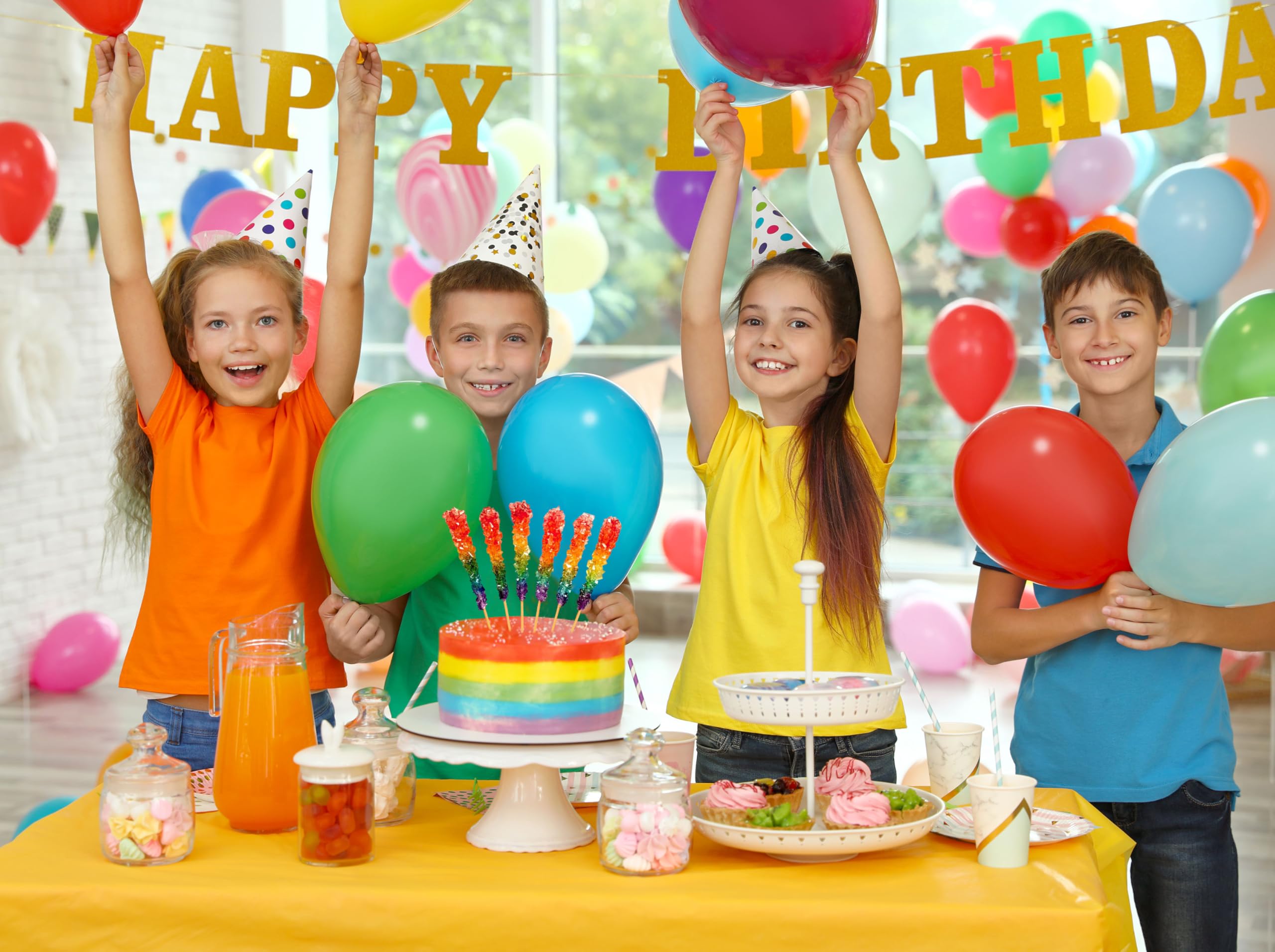RBBZ Party Rainbow Rock Candy Stick 4 invites guests to share a nostalgic, colorful treat.