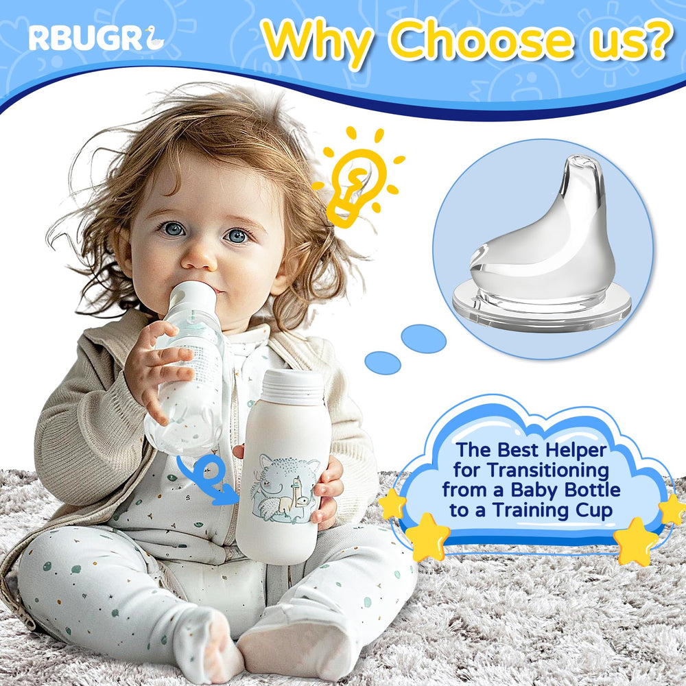 RBUGR bottle-to-cup transition spout simplifies learning.