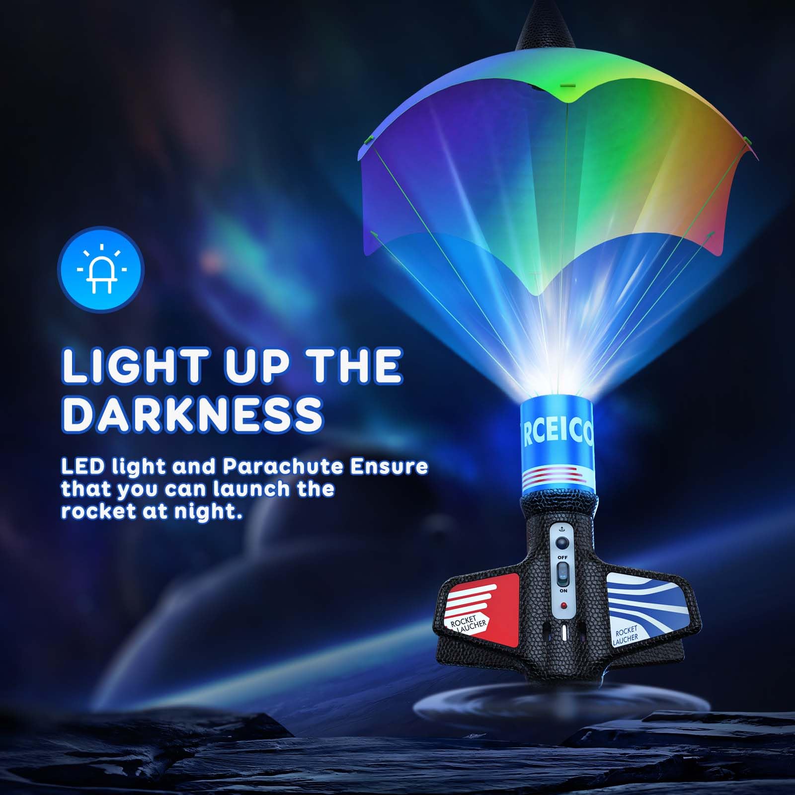 Rceico rocket parachute enables gentle landings after high-altitude flights.