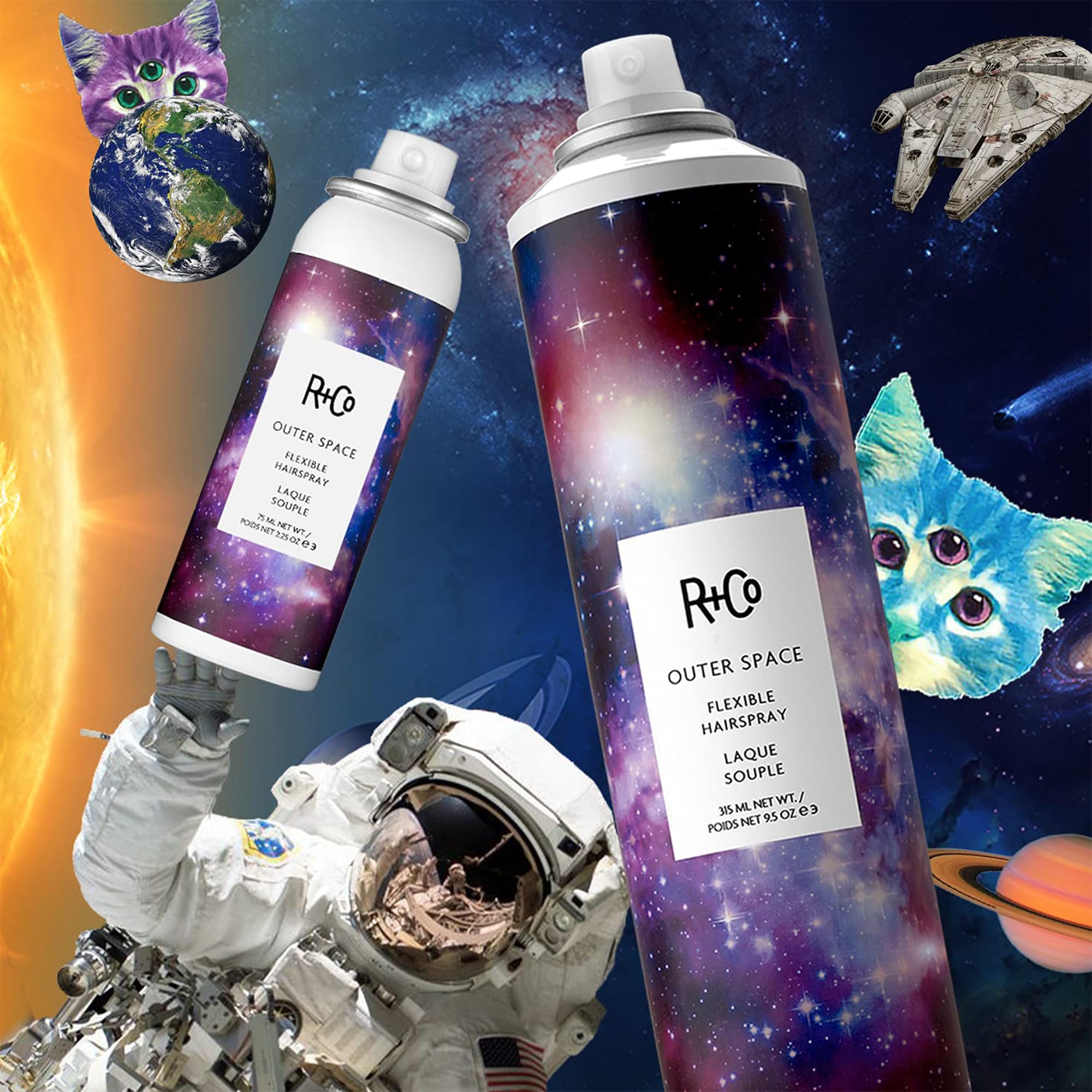 R+Co Outer Space Light Spray gluten-free and vegetarian formula on label.