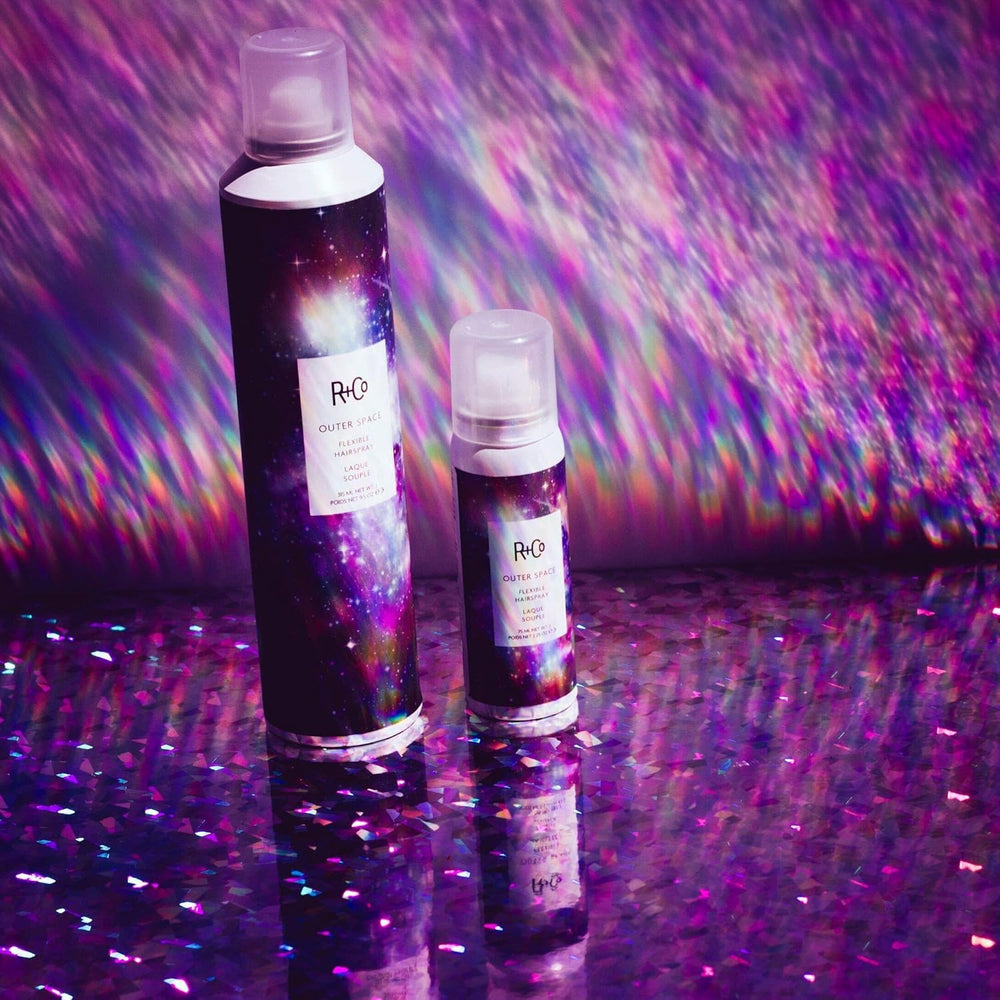 R+Co Outer Space Light Spray thermal protection highlights heat styling compatibility.