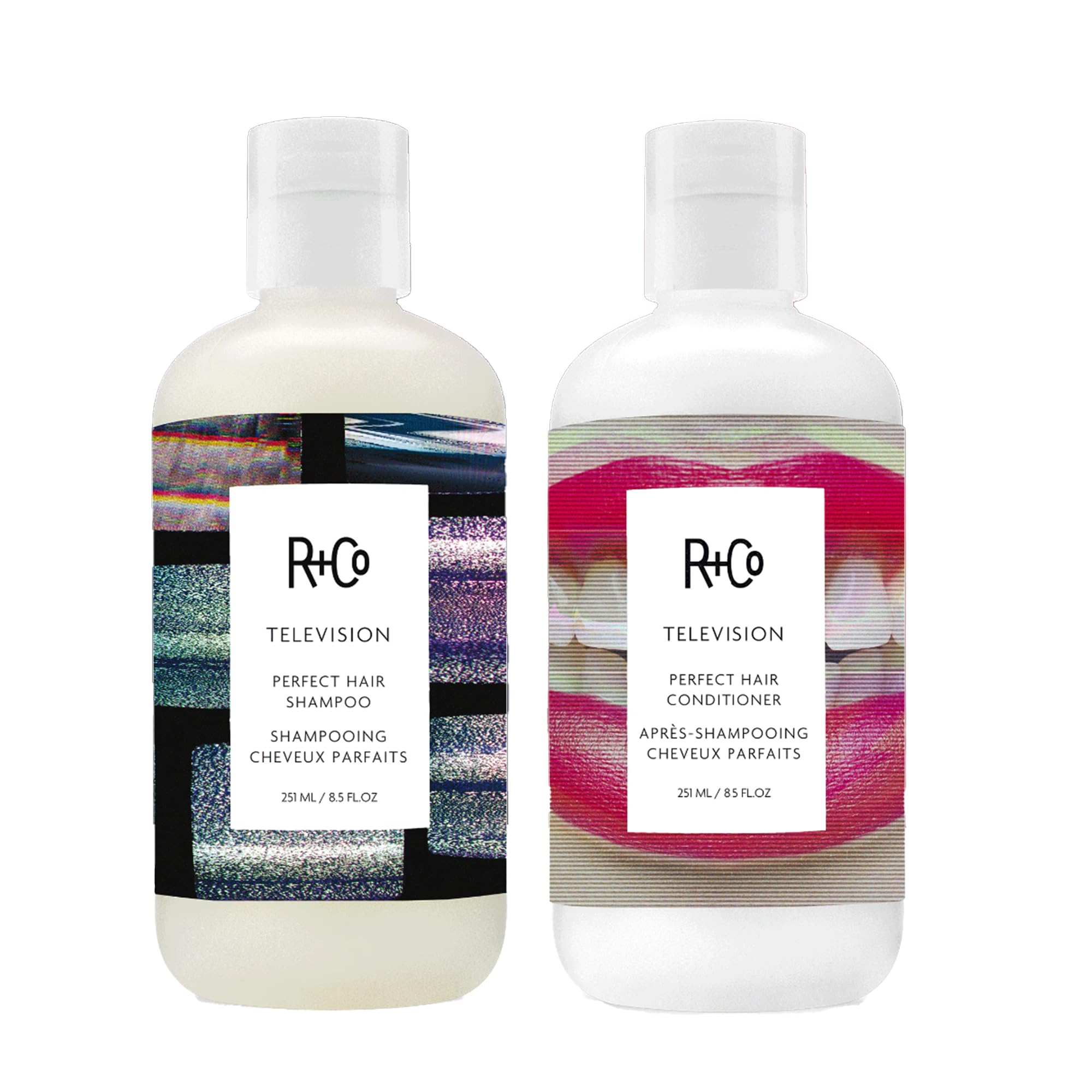 R+Co Television shampoo bottle highlights sulfate-free formula for shine