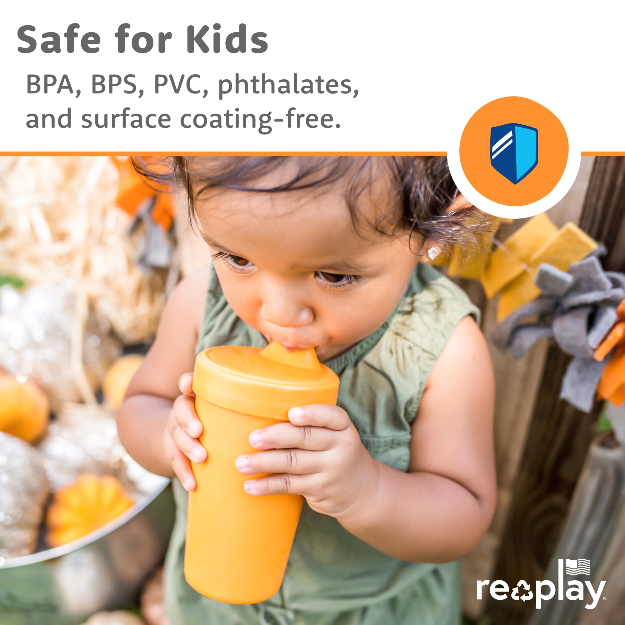 Re-Play dishwasher-safe cups simplify cleanup after meals and playtime.