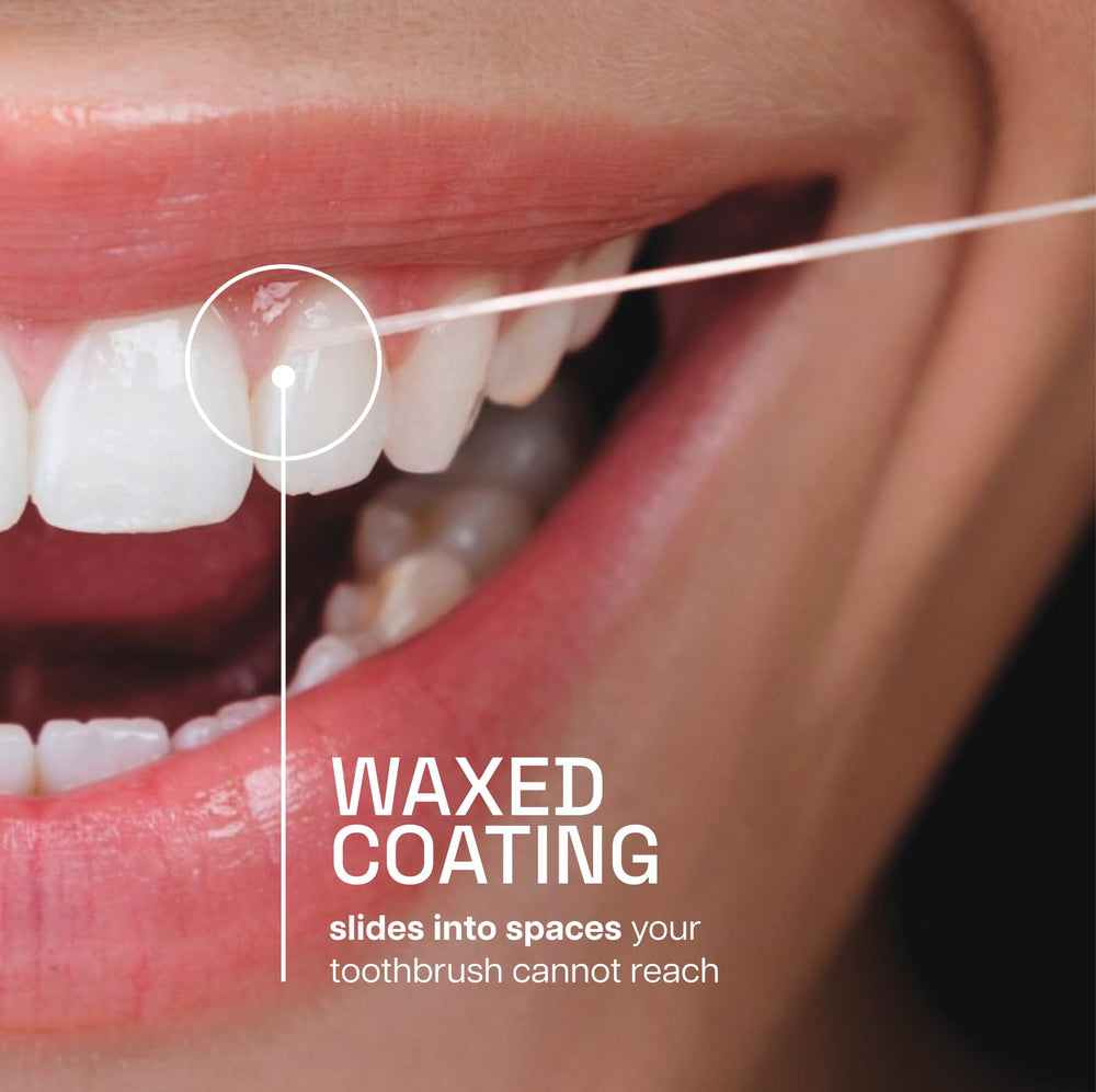 Reach Mint Waxed Floss demonstrates smooth slide between teeth for easy cleaning.