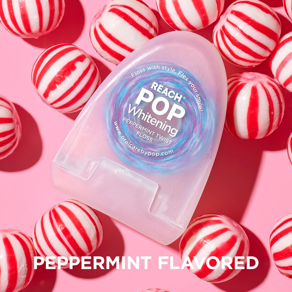Reach POP peppermint flavor floss offers a refreshing, clean feel during flossing.