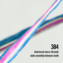 Reach POP shred-resistant floss with 384 micro-threads glides smoothly between teeth.
