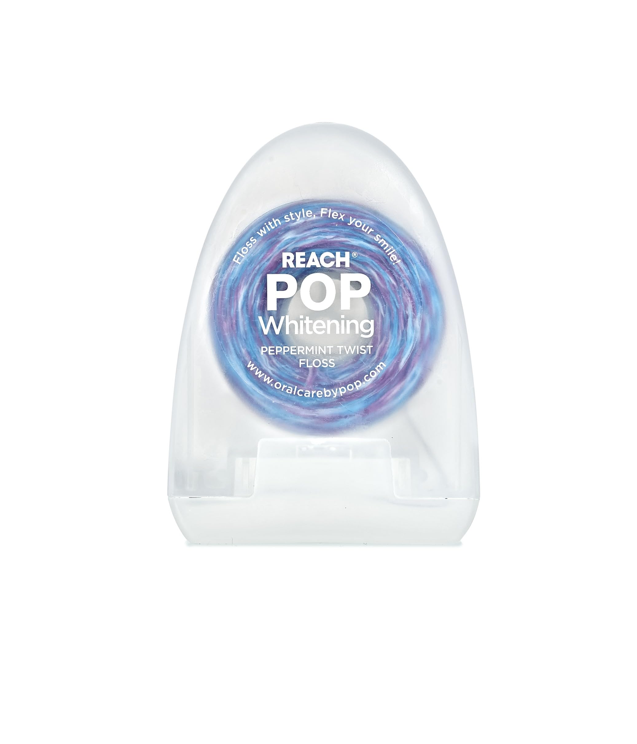Reach POP whitening floss with tri-colored strands for brighter smiles and stain prevention.