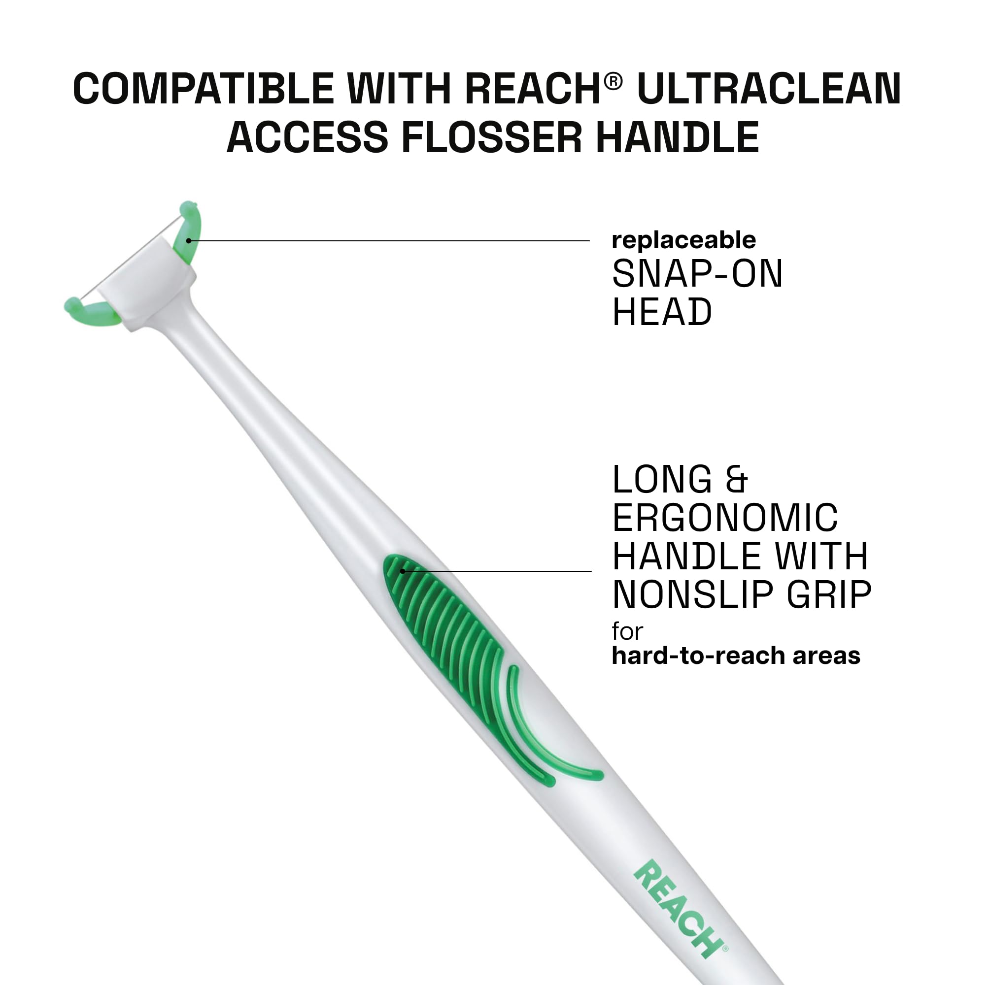 Mint-flavored floss head demonstrating ease of replacement