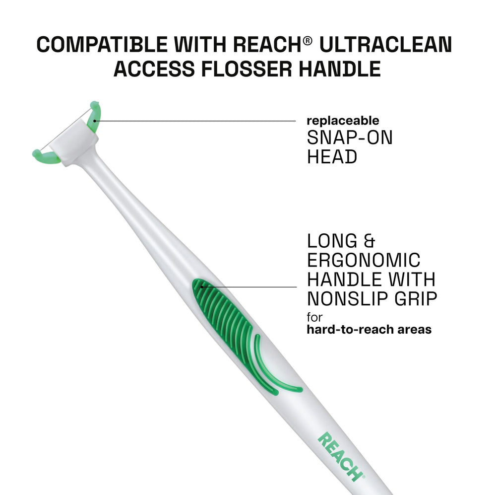 Mint-flavored floss head demonstrating ease of replacement