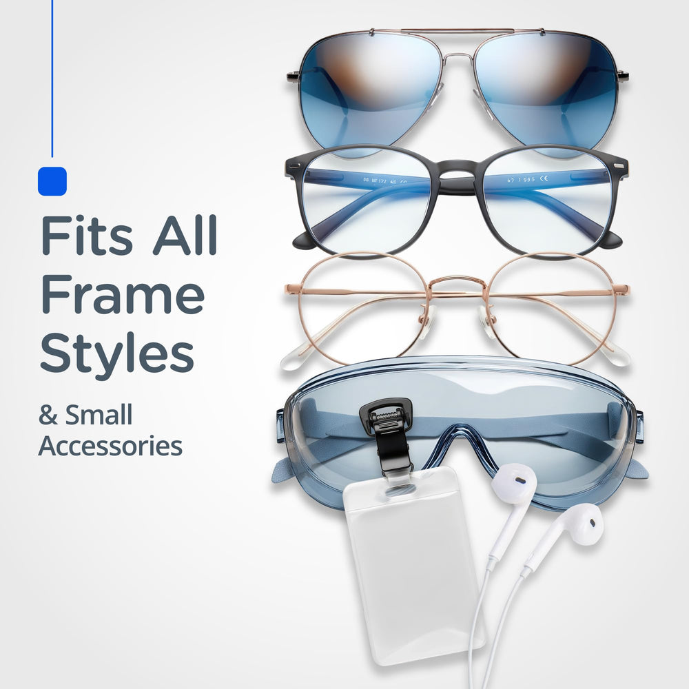 Readerest on-shirt holder secures readers sunglasses and ID badges