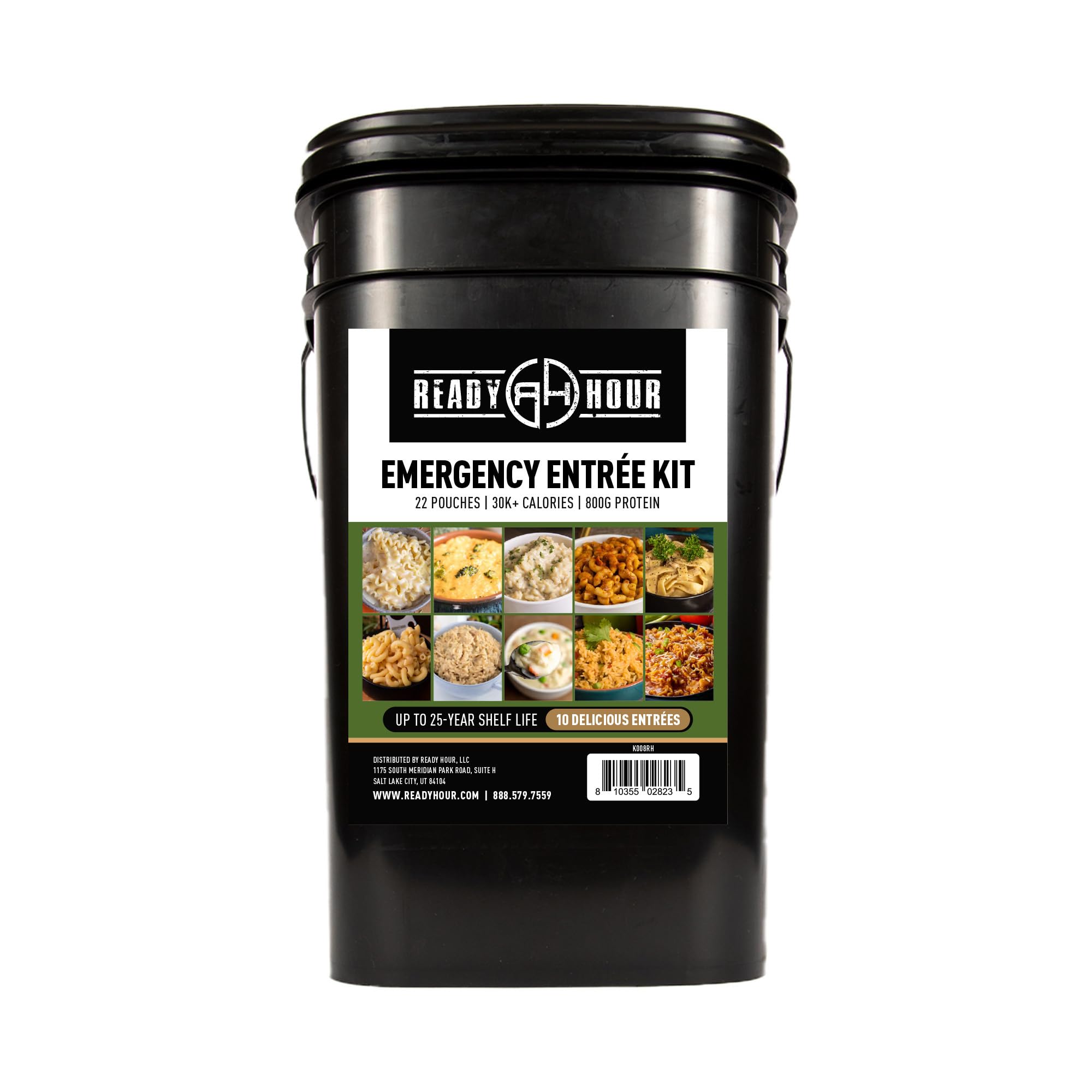 Ready Hour entree bucket open lid, durable packaging for quick grab-and-go emergency meals.