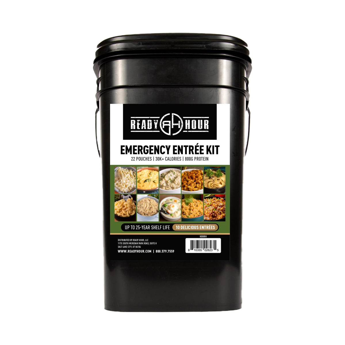 Ready Hour entree bucket open lid, durable packaging for quick grab-and-go emergency meals.