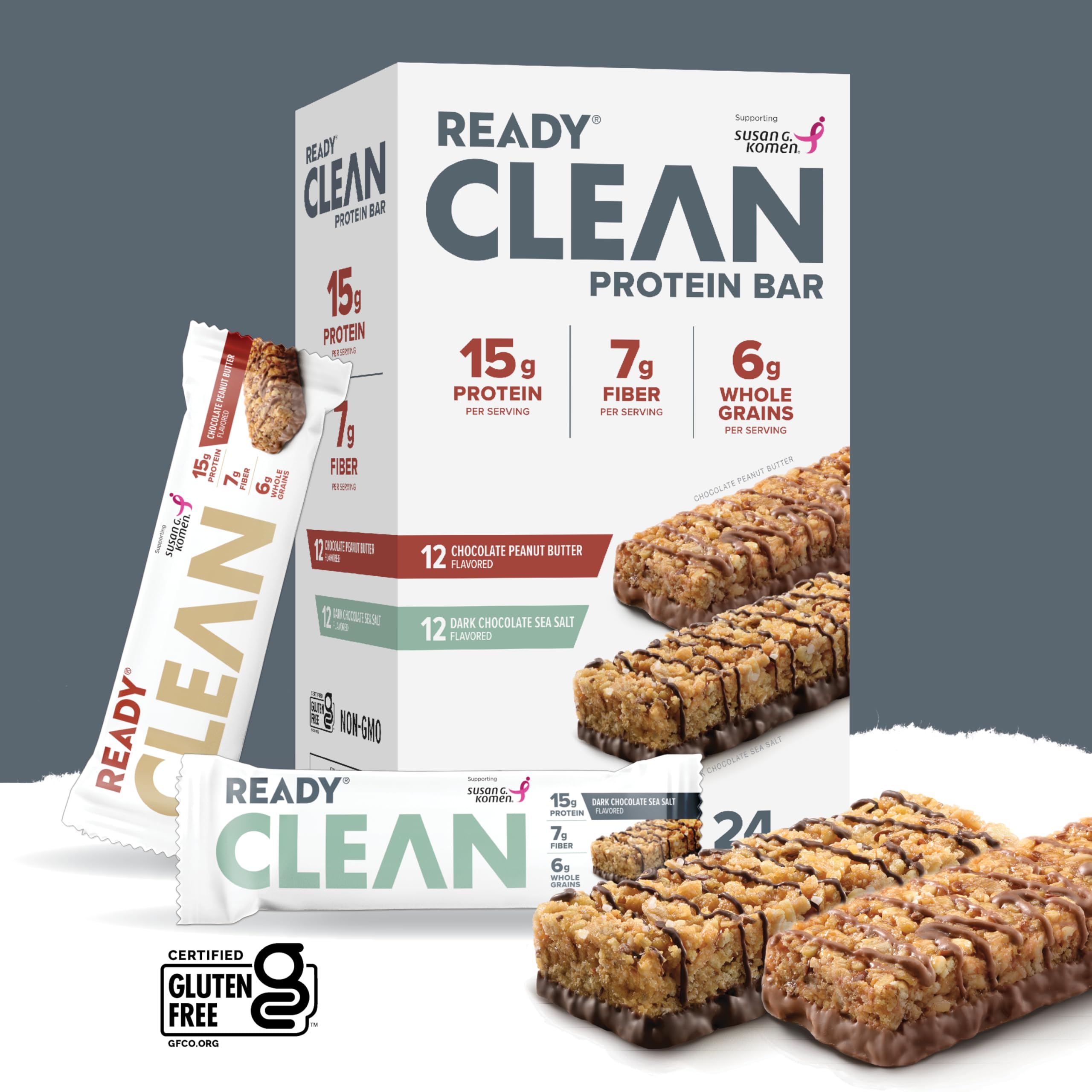 Ready Protein Bars with 6.5g whole grains for sustained energy.