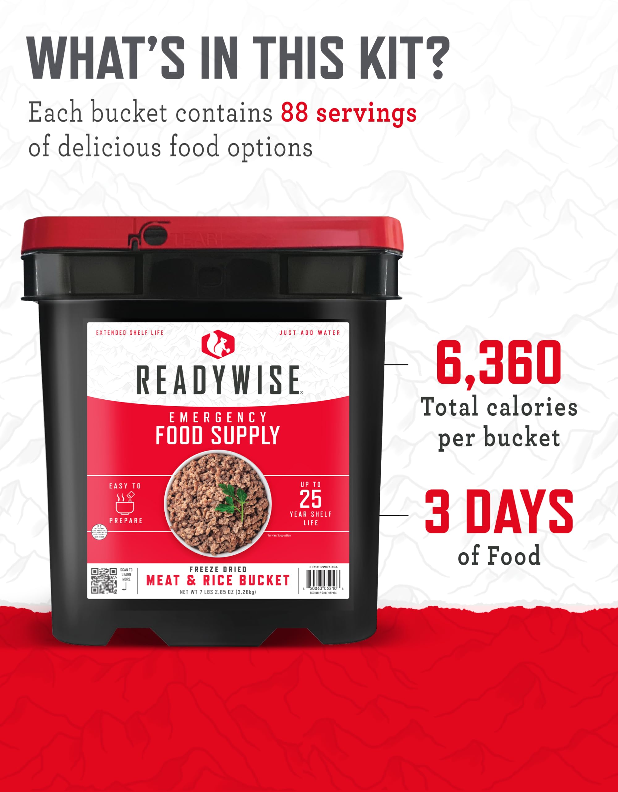 Rice and meat servings including chicken, beef, and sausage options