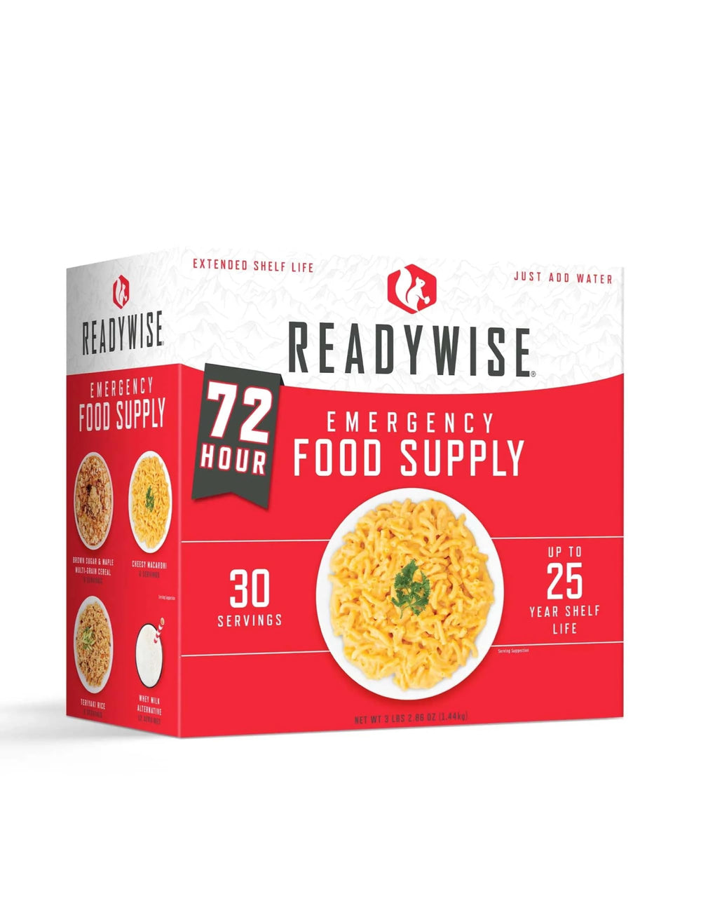 ReadyWise emergency food kit packaging ready for pantry storage and quick access.