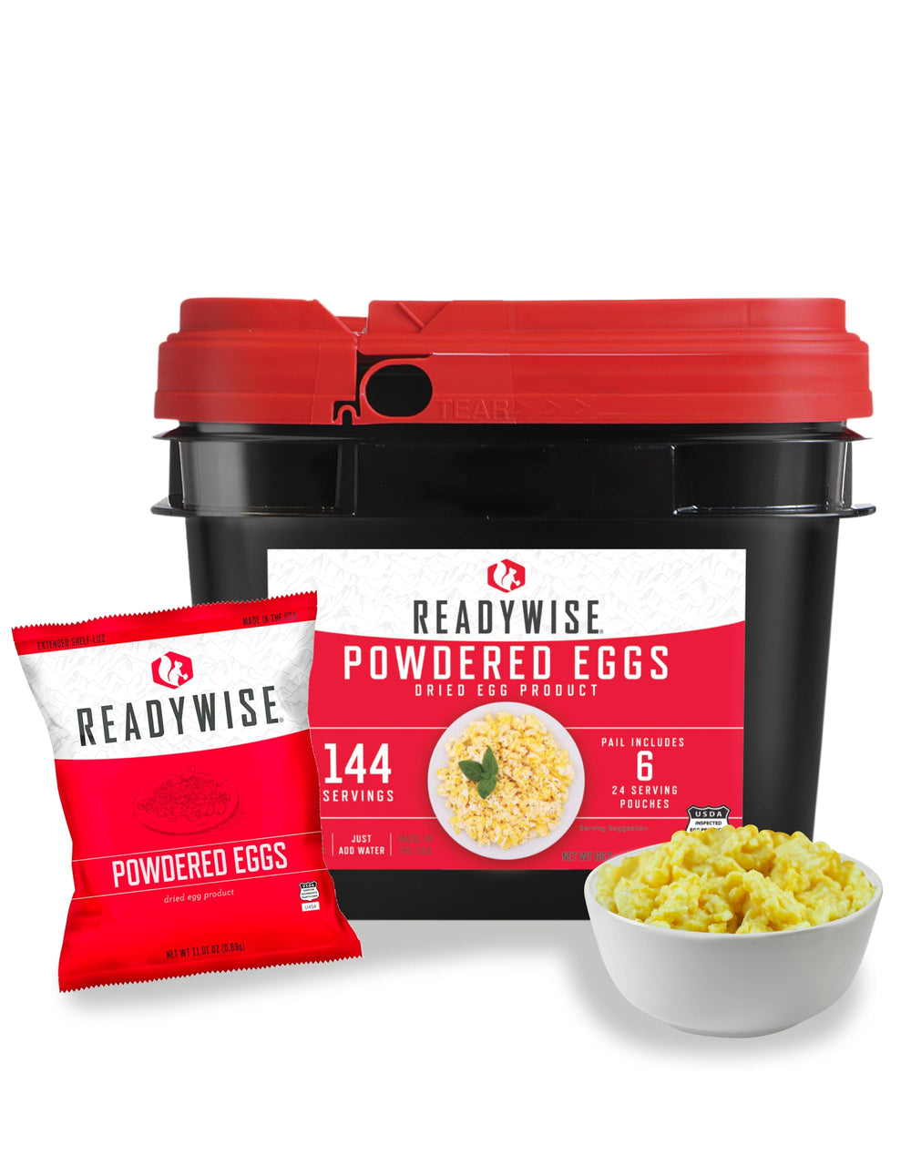 ReadyWise emergency food bucket with 144 servings for reliable long-term storage.