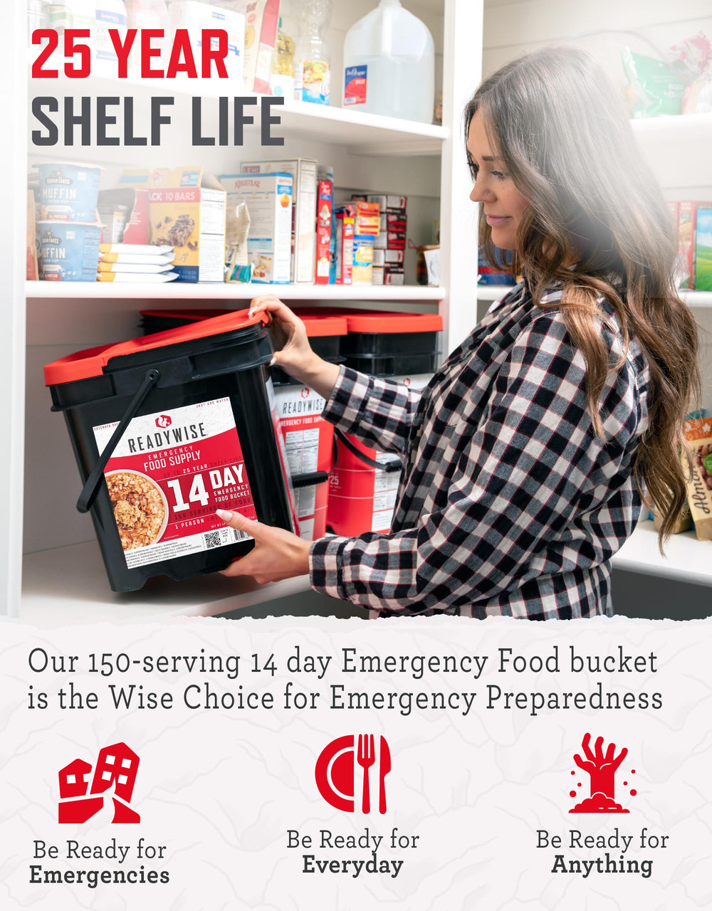 ReadyWise bucket highlighting up to 25-year shelf life for long-term readiness.