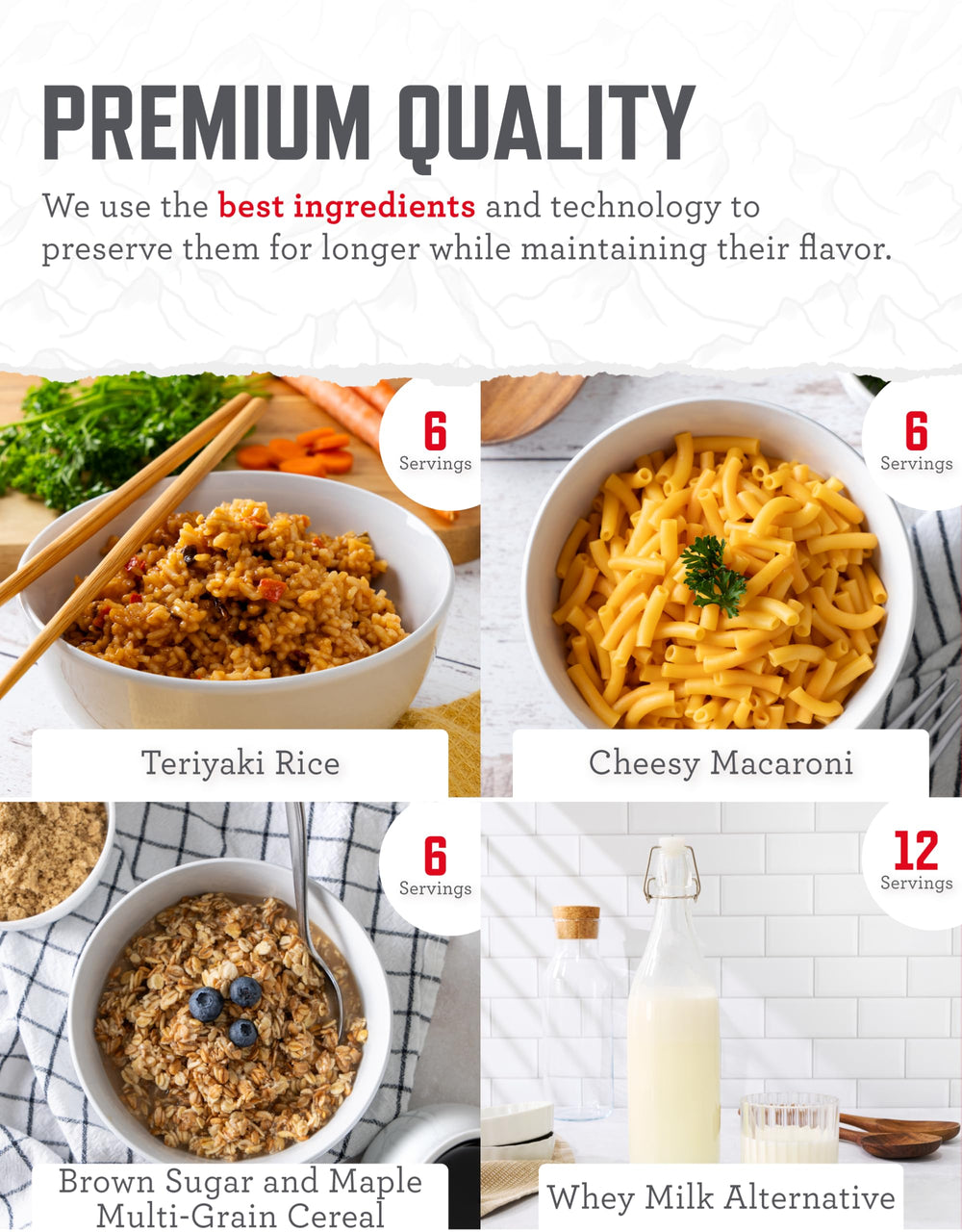 ReadyWise emergency food with up to 25-year shelf life on the shelf.