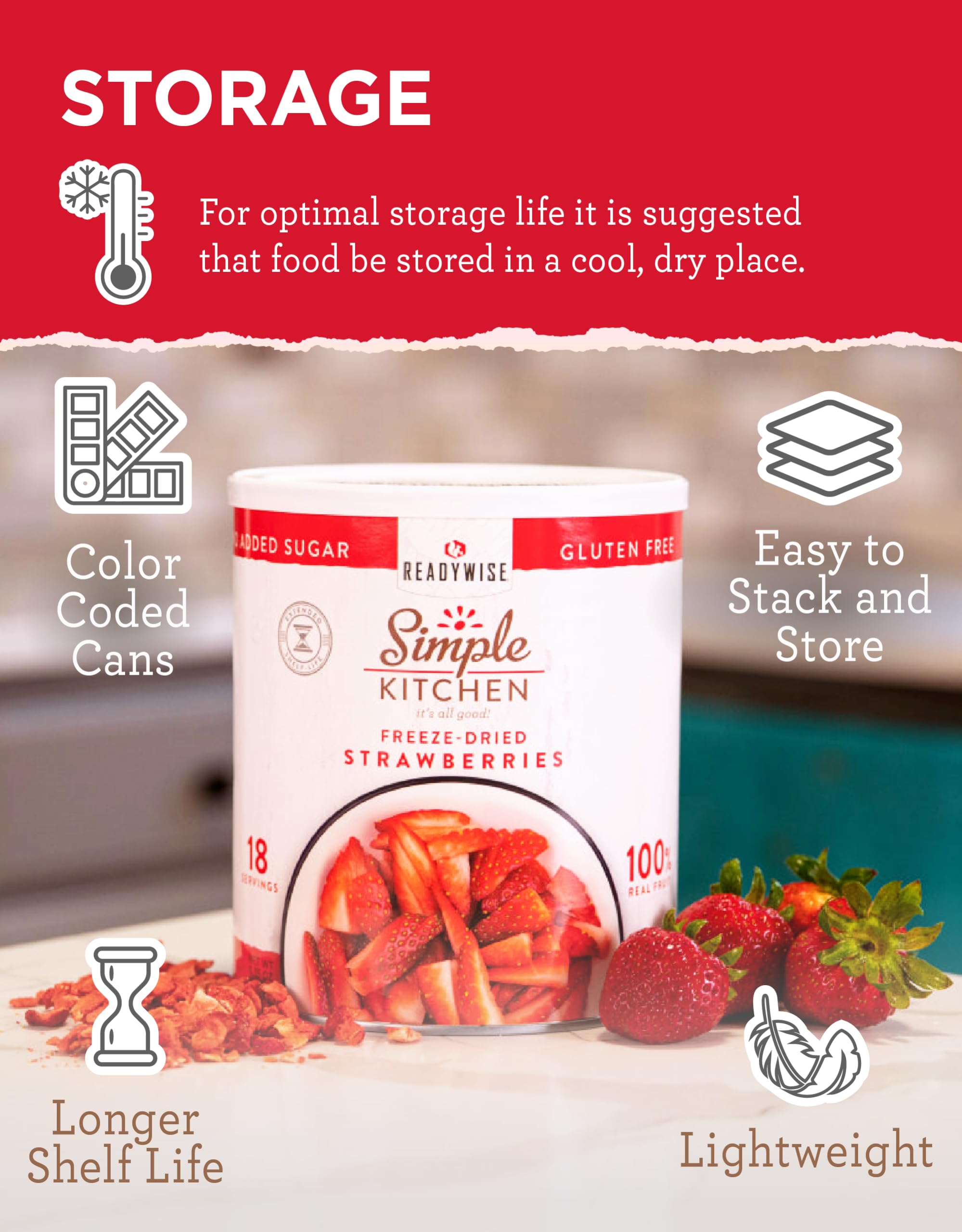 ReadyWise freeze-dried strawberries in a bowl ready to serve.