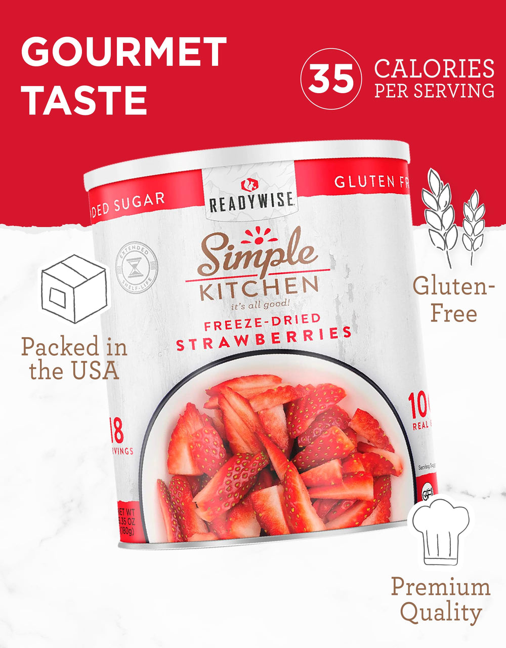 ReadyWise freeze-dried strawberries in a camping kit as a trail snack.