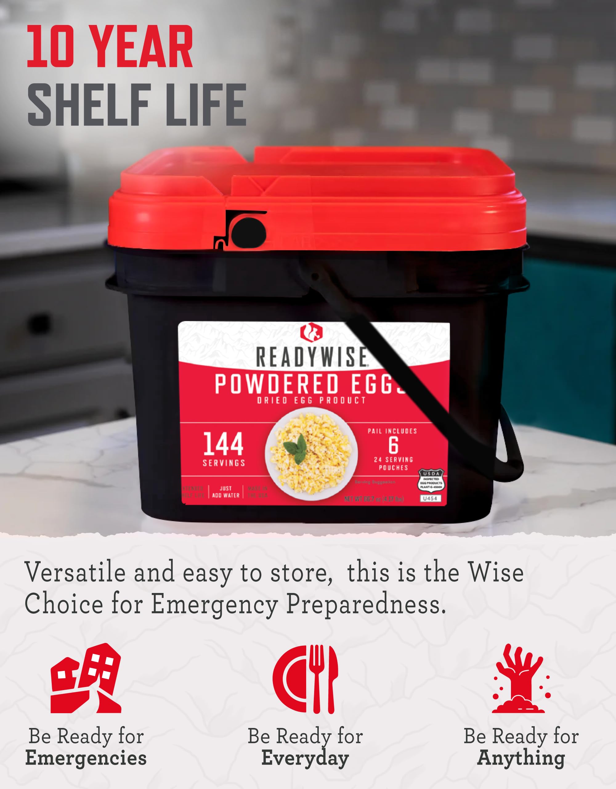 ReadyWise split-lid tray provides fast, tidy serving of emergency meals.