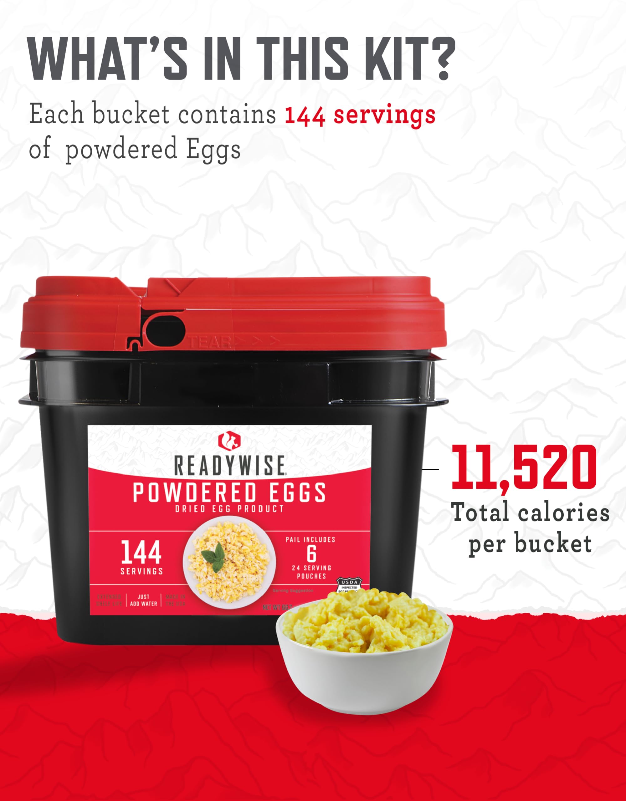 ReadyWise stackable design saves space in pantry, car, or backpack.